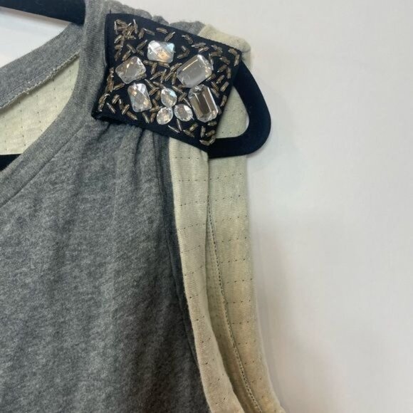 Gap Sleeveless Tank Sweatshirt Embellished Sequin Shoulders Medium Gray Holiday - Picture 5 of 10